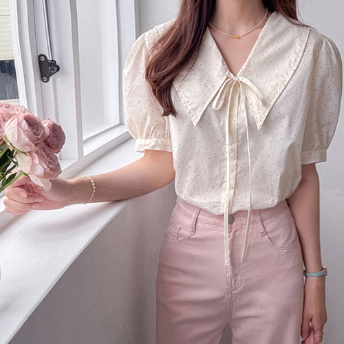 [Lovely Mood] Mabel Small Floral Pattern Sailor Collar Girlish Blouse [size:F(55~66)]