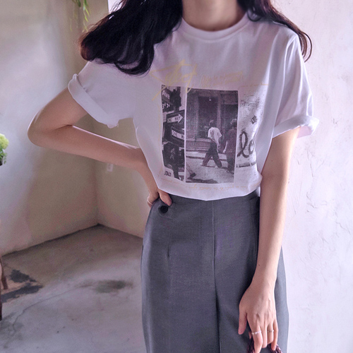 Summer Select Lettering & Printing Comfortable Cotton Tee [size:F(55~66)]