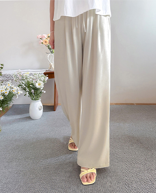 [Wrinkle-Free/Lightweight] Pluto Flowy, Wrinkle-Free Banding Summer Pintuck Wide Pants [Size: F (55~66.5)]