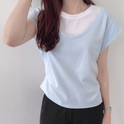 [Fake Layered] Lavienne Side Shirring Detail Short Sleeves T-shirt [size:F(55~66)]