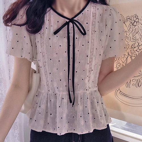 Anna Flower Embroidery Andot Race Cool Blouse [size:F(55~66)]