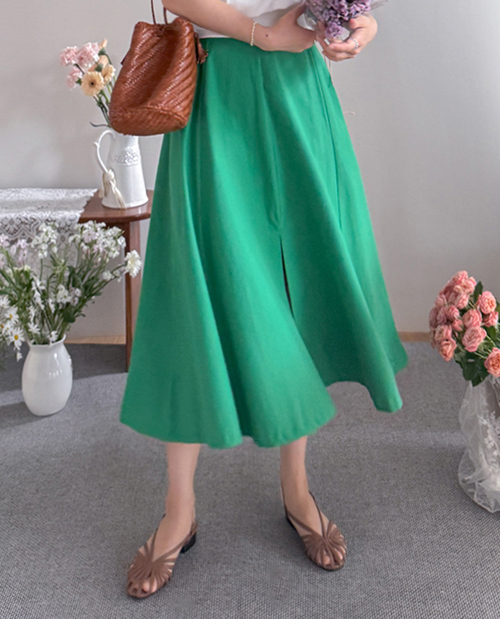 [Lower Body Fluff Cover/Comfortable Elastic Waist] Obgen Aline Front Slit Back Elastic Long Skirt [size:F(55~66.5)]