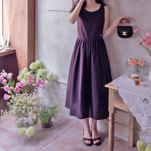 [New Arrival Special 15% Off] <FONT color=#5a3954>MADE LIN</font> Pendant Summer Check Cool Waist Tie Elegant Fit One Piece [size: F(55~66), L(77)]