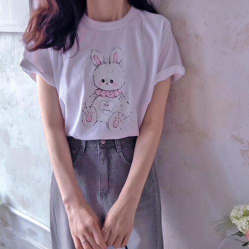 New Friend Cutie Heart Rabbit Summer Silket Tee [size:F(55~66)]