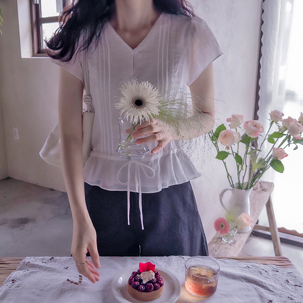 Jenny Lace Cool Summer Adjustable Waistband Delicate Fit Blouse [size:F(55~66)]
