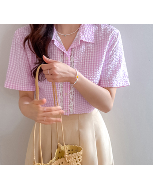 [New Arrival Special 4,000 Won Discount] MADE LIN CoolEver Check Seersucker Race Short-sleeve Shirt [size:F(55~66)]