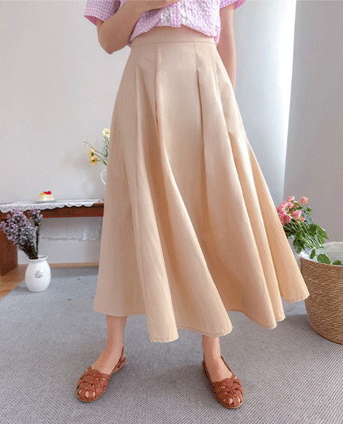 [Light and Cool / Perfect for Midsummer] Edir Rustling Aline Pocket Long Flare Skirt [size:F(55~66)]