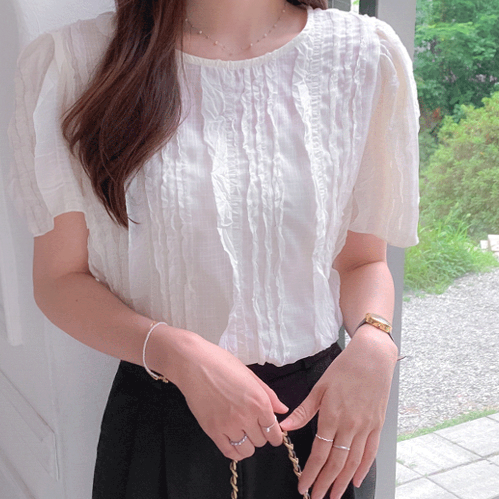 Lightweight and Cool Flowy Back Neck Bowknot Chiffon Frill Blouse [size:F(55~66)]