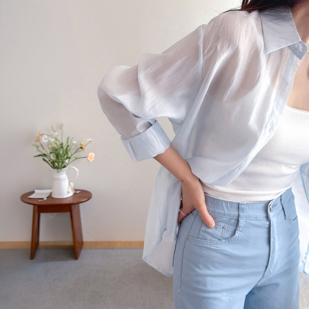 [Shudder/Skin-Resistant Item] Prenin Subtle Sheer Delicate Fit Slit Bowknot Shirt [size:F(55~66.5)]