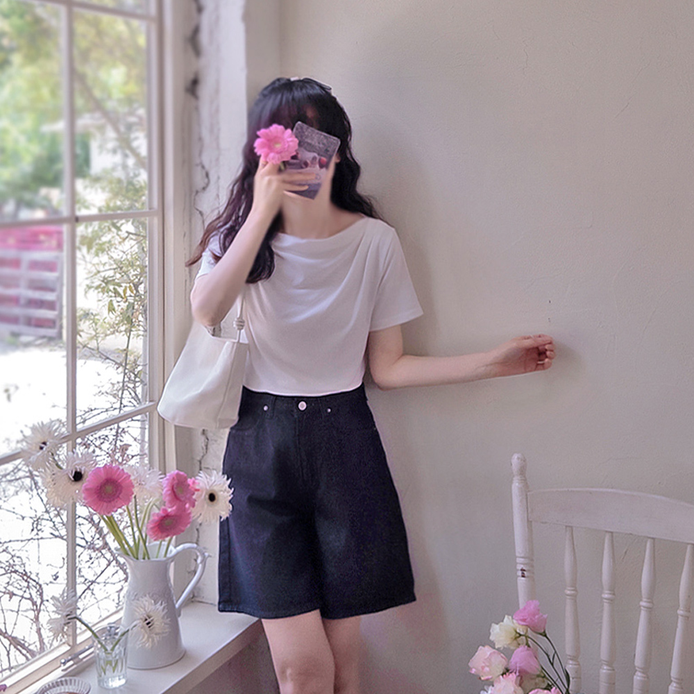Hey Summer Shirring Soft Spandex Delicate Slim Fit Tee [size: F(55~66)]