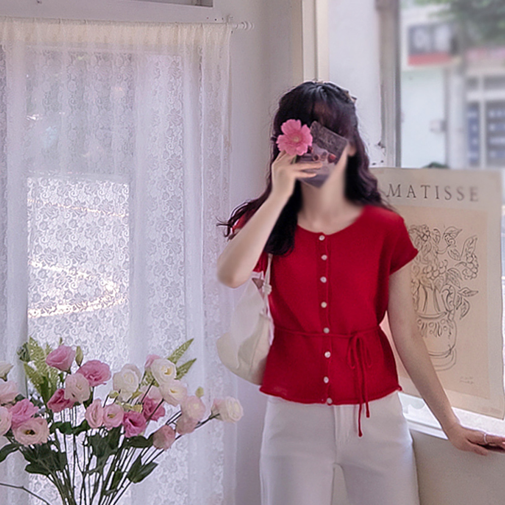 Diane Roll-up Cut Lovely Waist Tie Summer Knit [size:F(55~66)]