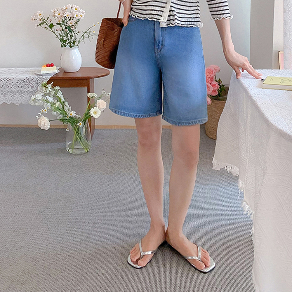 [Stable Length / Covers Bold Figure] Halo Sturdy Cotton Summer Knee-Length Denim Pants [size:S,M,L]