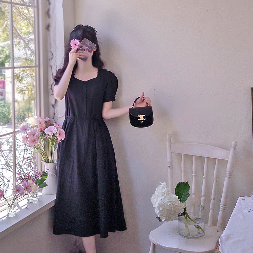 [New Arrival Special 15% Off] <FONT color=#5a3954>MADE LIN</font> J.Peak Cool Sky Fit Sleeve Pintucks & Buttons Waist Tie One Piece [size:F(55~66)]
