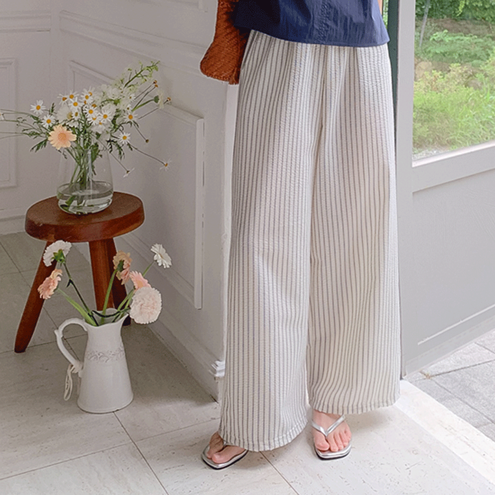 Tahiti Stripe Seersucker Wide Pants [size:F(55~66.5)]