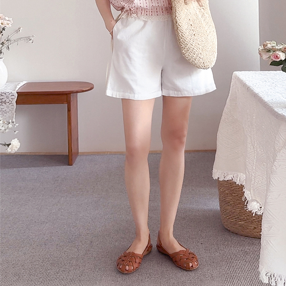 [Light as if you’re not wearing anything-] Shua Aline Fluff Cover Banding Linen Half Pants [Size: F (55~66.5)]