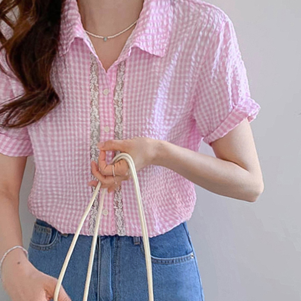 [New Arrival Special 4,000 Won Discount] MADE LIN CoolEver Check Seersucker Race Short-sleeve Shirt [size:F(55~66)]