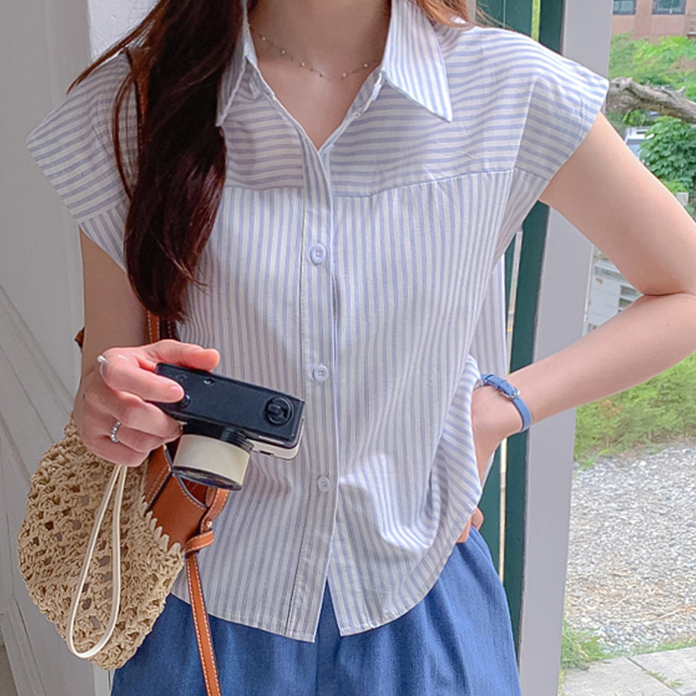 Leline Drop Sleeve Aline Asymmetrical Stripe Shirt [size:F(55~66)]