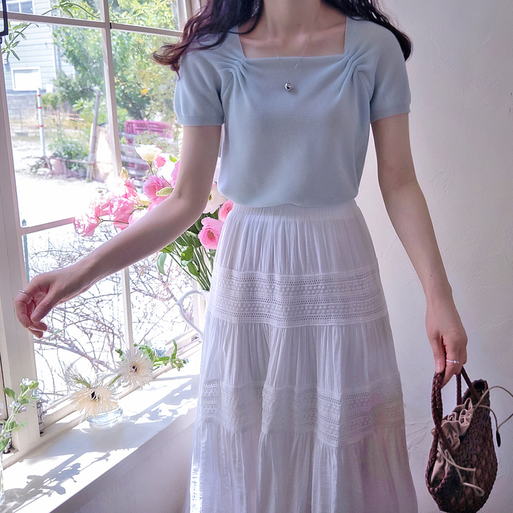Jeanne Shirred Square Neck Firm Flexible Weave Cool Spandex Knit [size:F(55~66)]