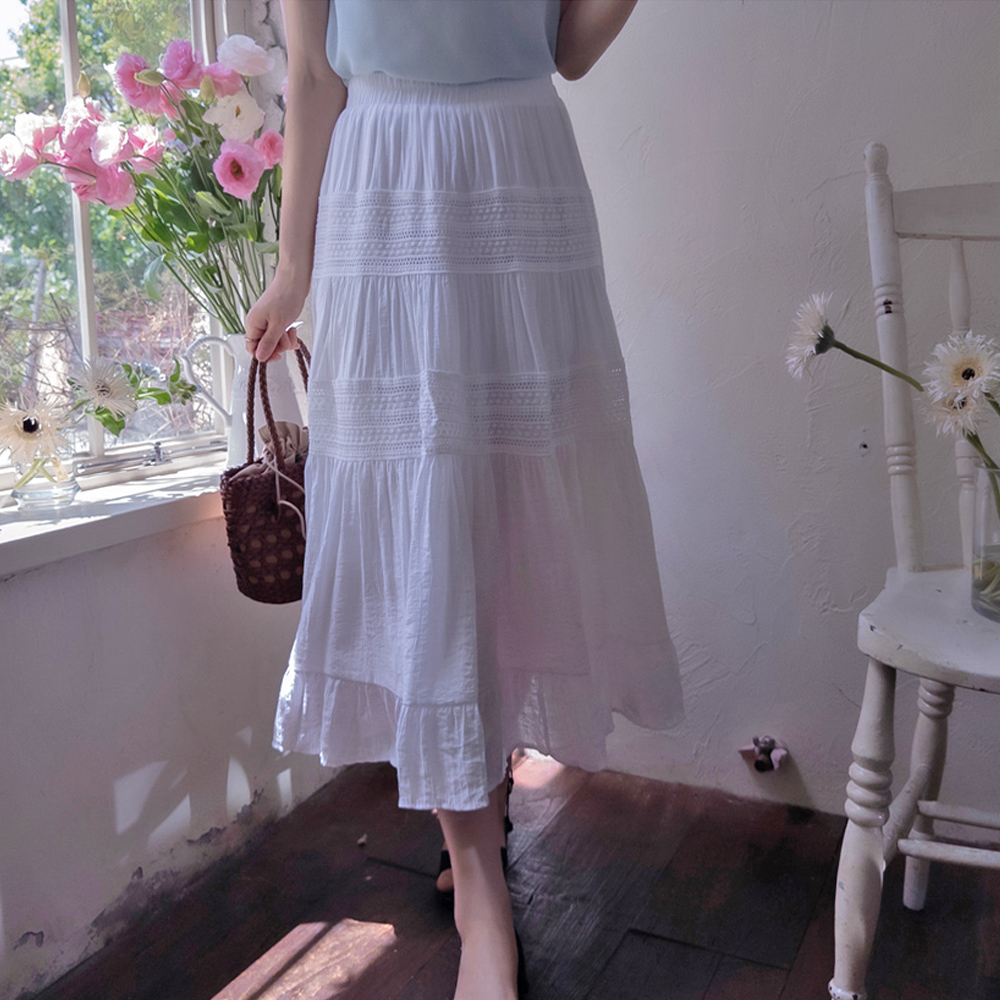Anna Lace Cooling Subtle Pattern Slim Band Skirt [size:F(55~66)]