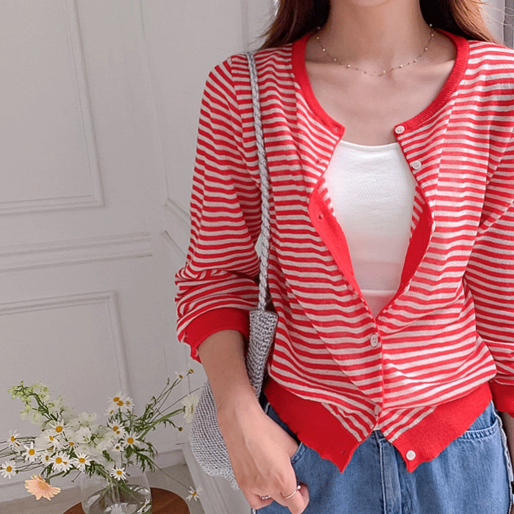 [Sal-An-Tem] Release Stripe Summer Knit Cardigan [size:F(55~66)]