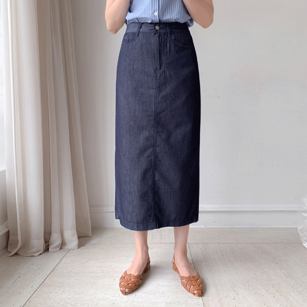 [Short/Long] Berizen H-line Back Slit Summer Denim Skirt [size:S,M,L,XL,2XL]