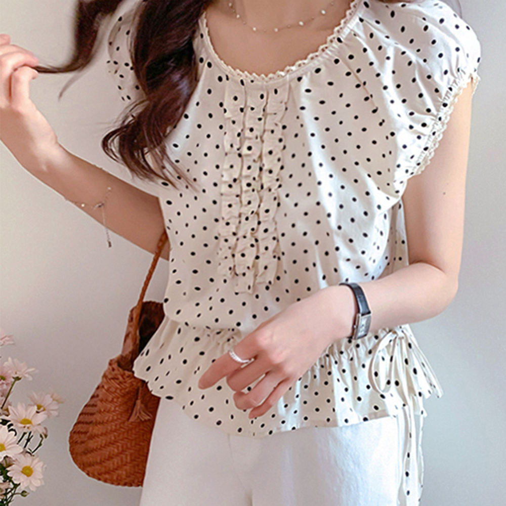 [Adjustable Fit/Waist String] Bella Dot Freel Pintuck Sleeveless Shirts Blouse [size:F(55~66)]
