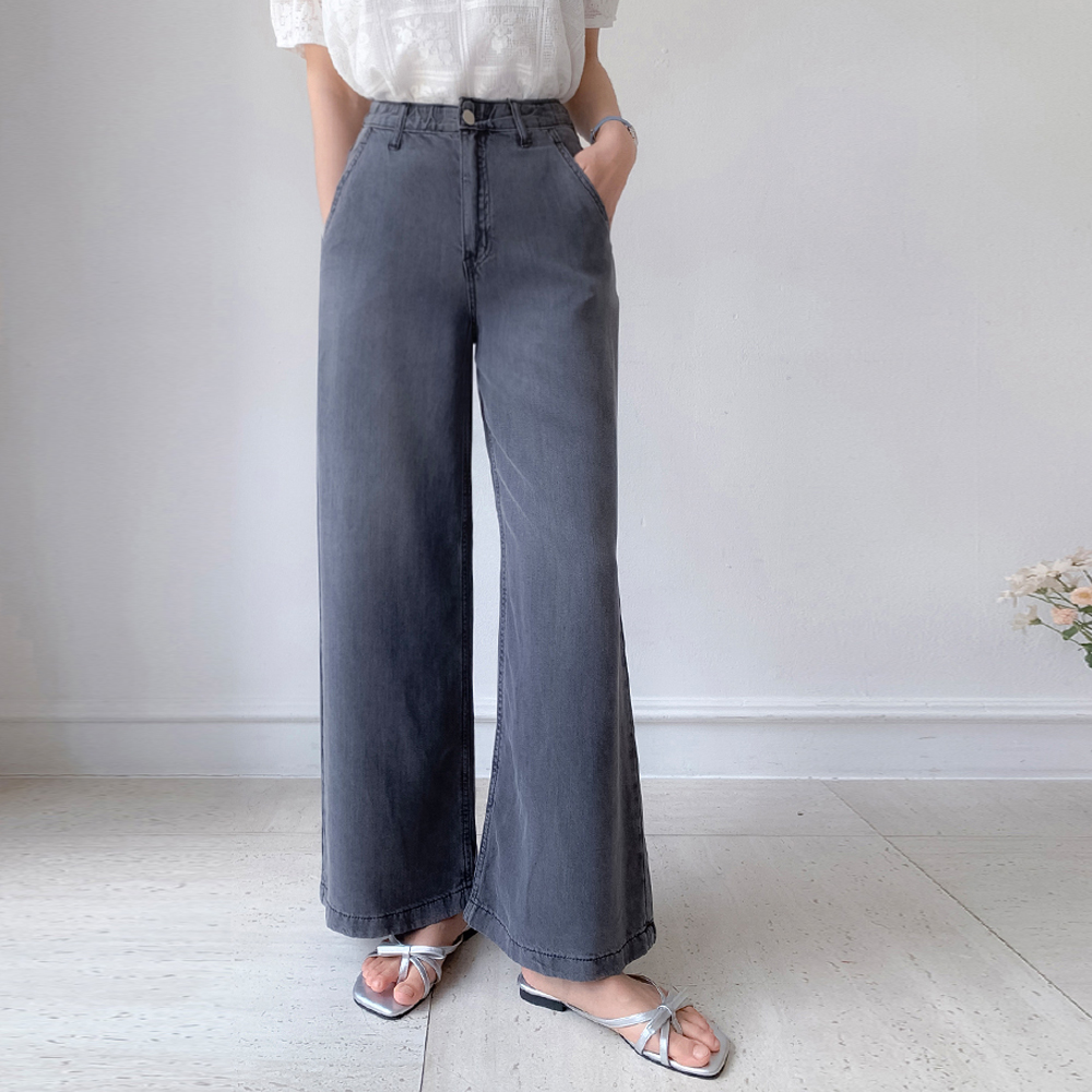 Cool Air Tencel Hidden Elastic Waist Wide Denim Pants (Basic/Long) [size:S,M,L,XL]