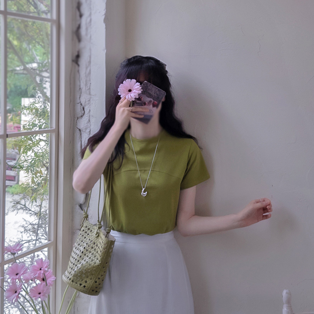 D-Summer Cutout Key Point High-Quality Tee with Beautiful Lines [size:F(44~55)]