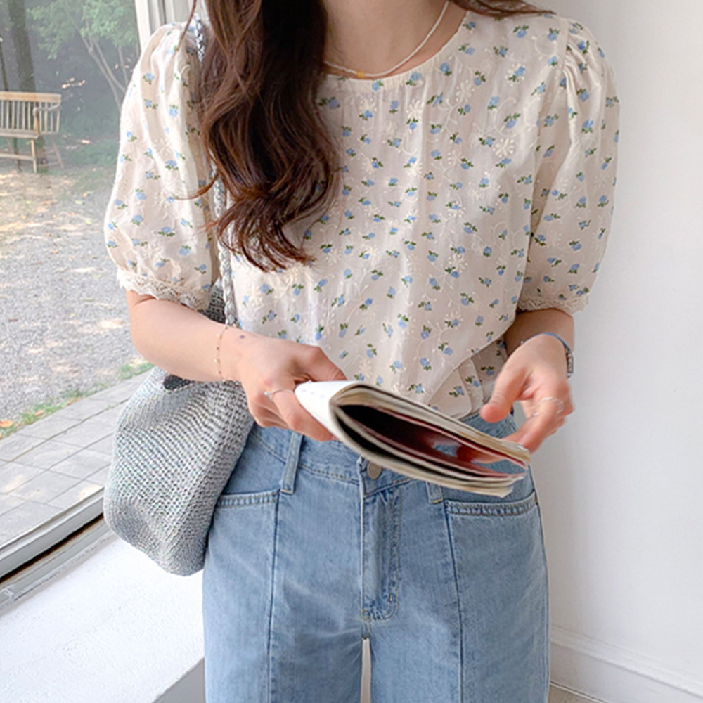 Romantic Flower Puff Race Blouse [size:F(55~66)]