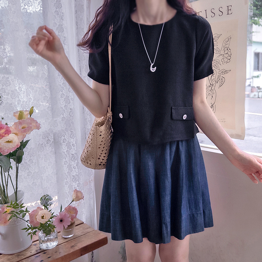 Plansbe Button Point Soft & Flexible Summer Tweed Blouse [size:F(44~55)]