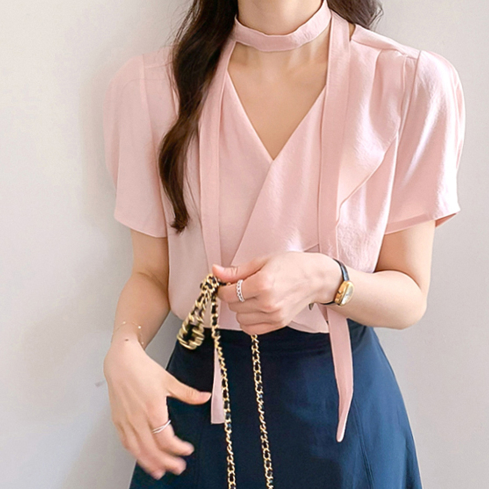 Lua Freel bowknot Short-sleeve Blouse [size:F(55~66)]
