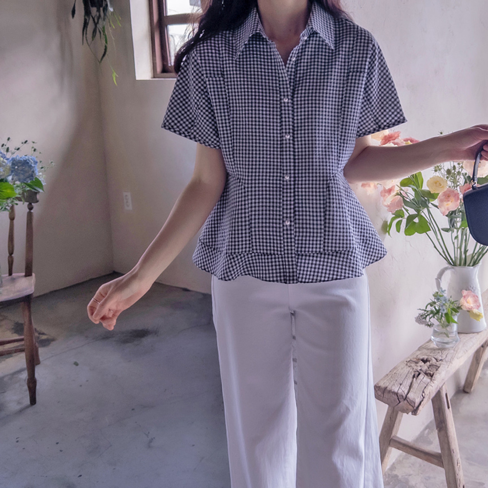 [New Arrival Special 7,000 Won Discount] <FONT color=#5a3954>MADE LIN</font> Epik High Summer Check Cool Seersewy Blouse [size:F(55~66)]