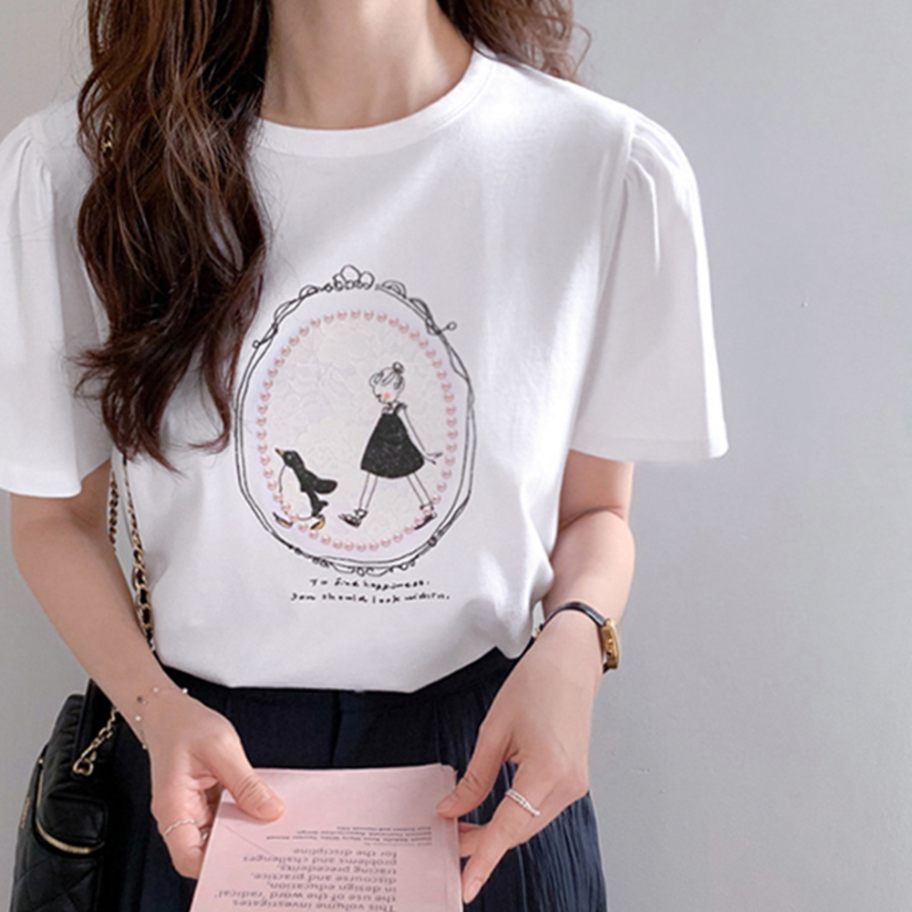 Girlish pearl Race Short-sleeve T-shirt [size:F(55~66)]