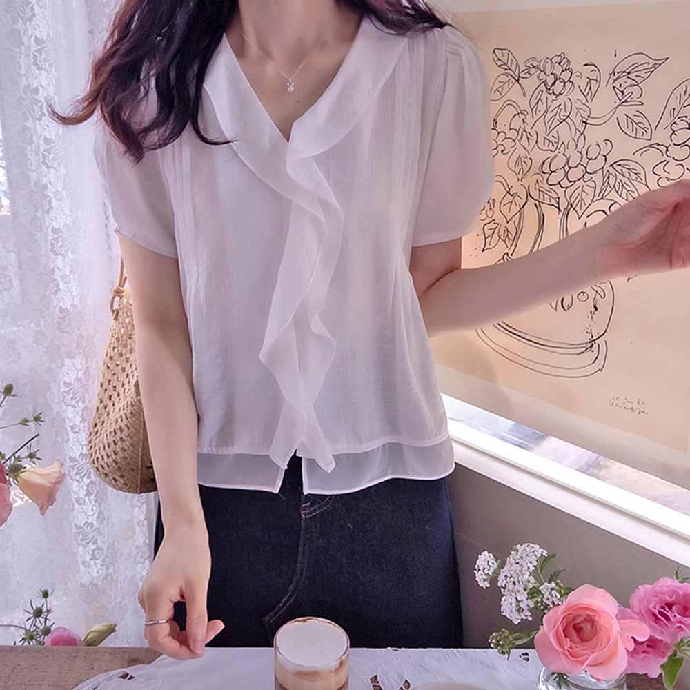 Cooling Wave Subtle Silky Color Combination Luxury Blouse [size:F(55),L(66~77)]