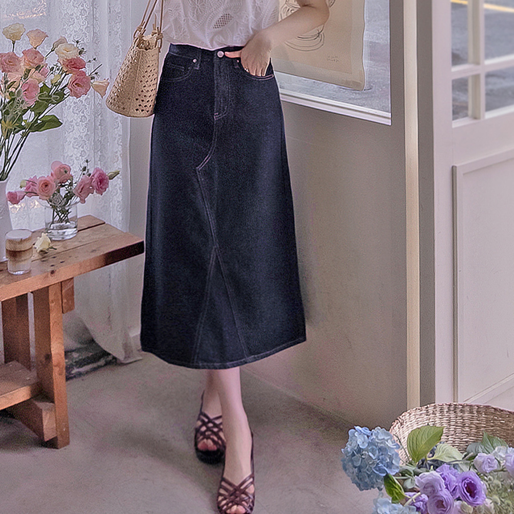 Slowy Summer Cut Anti-Color Transfer Slim Fit Long Skirt [size:S,M,L]