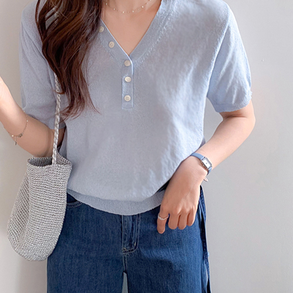 Belle Henley Neck Knit T-shirt [size:F(55~66)]