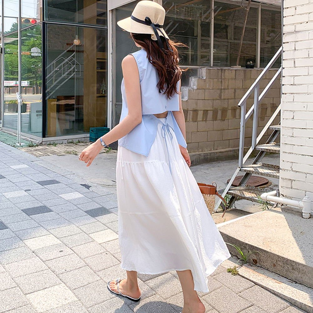 [Goddess Back] Irene Back Open Waist String Sleeveless Blouse [size:F(55~66)]