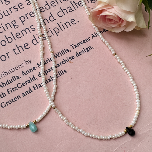 White Suede Pearl Beads Necklace