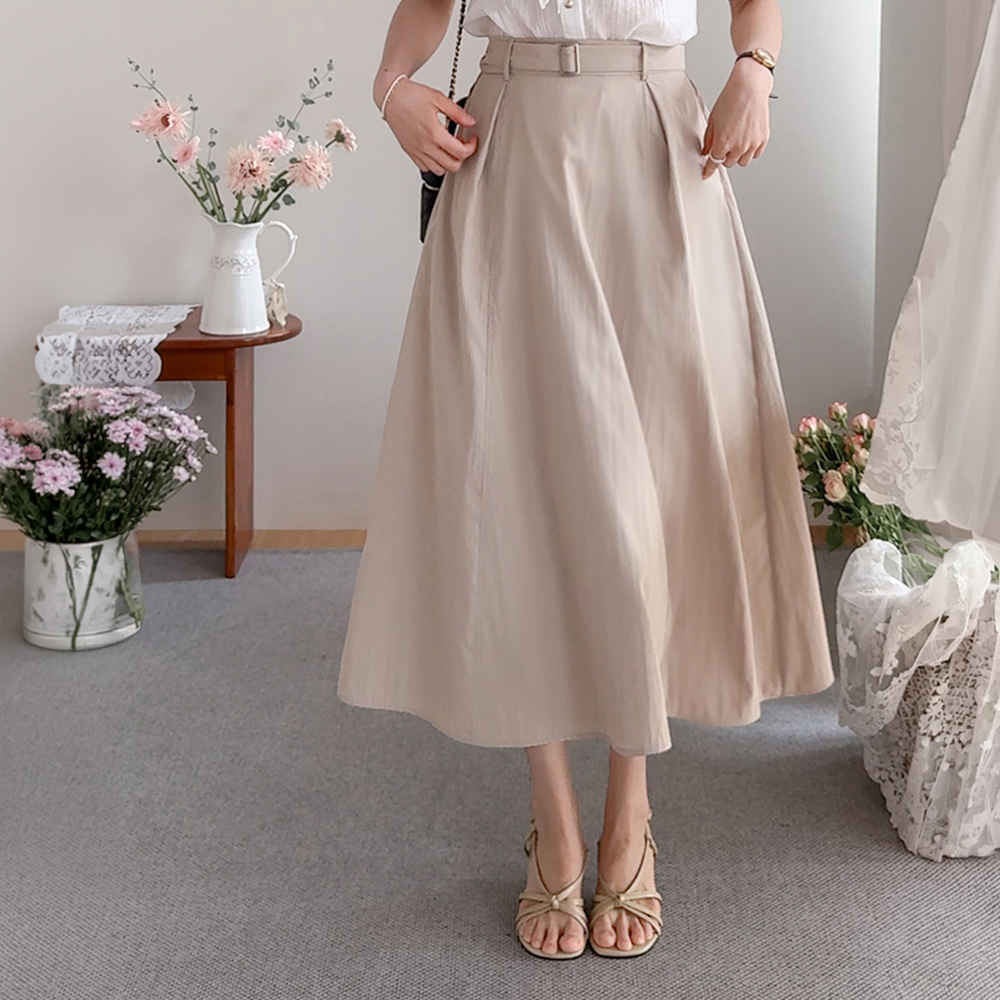 [Lower Body Cover] Amelie Aline Belt Flare Long Skirt [size:F(55~66)]