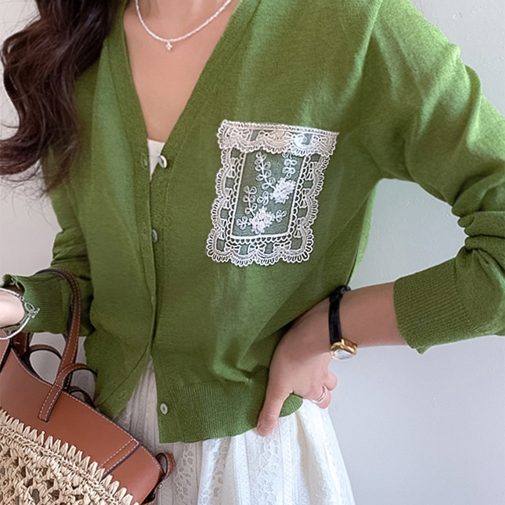 [Salant Item/Lovely Look] Mellow Lace Pocket Summer Cardigan [size:F(55~66)]
