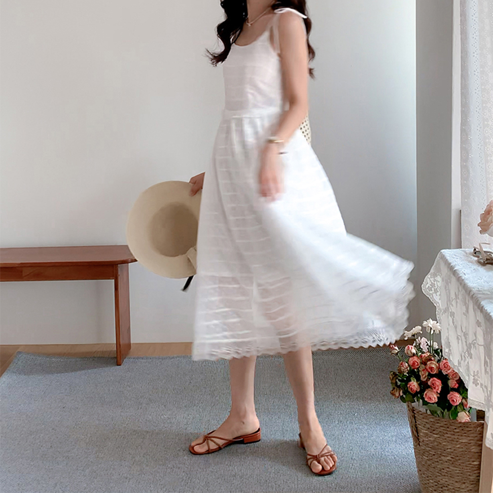[New Arrival Special 1,000 Won Discount] <FONT color=#5a3954>MADE LIN</font> Dot Stripe Sleeveless Shirts One Piece [size:F(55~66)]