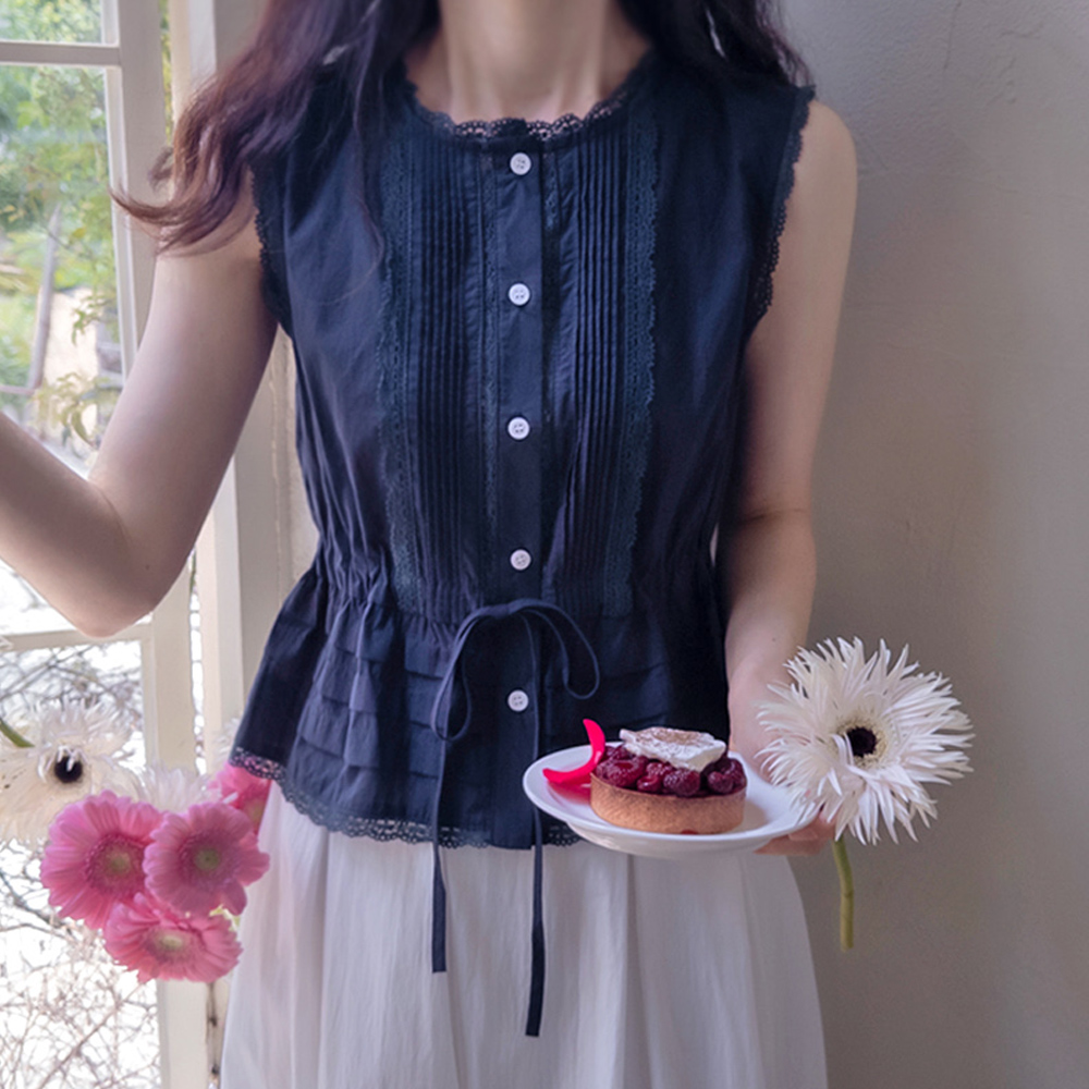 Elsa Cooling Adjustable Waist Pintuck Sleeveless Blouse [size:F(55~66)]