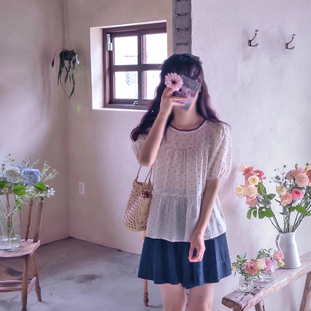 Summer Heart Less Neck Cool Light Fluttering Delicate Fit Blouse [size:F(55~66)]