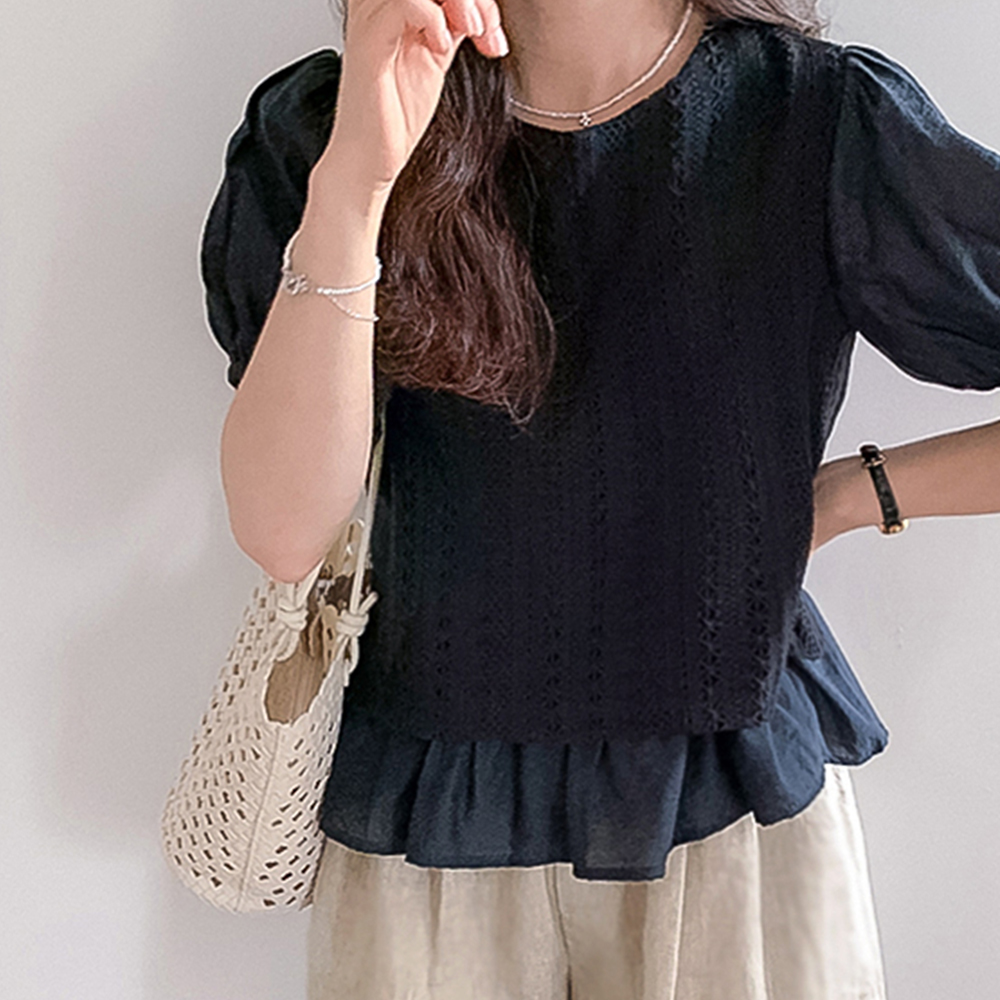[Arm Fat Cover] Secret Lightweight Freel Puff Race Blouse [size:F(55~66)]