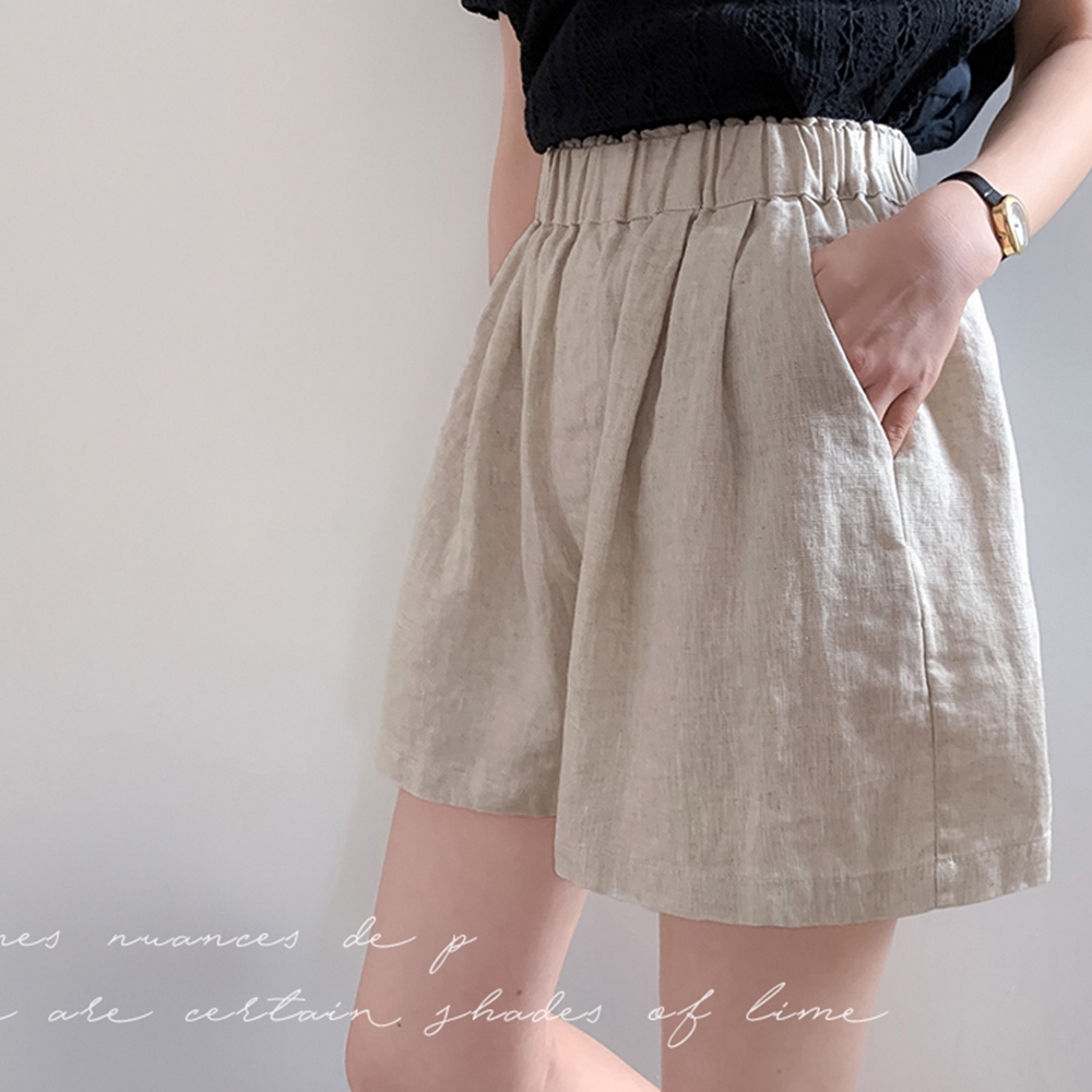 [Light and Cool] Youth Comfortable Hair Band Front Pintuck Linen Shorts [size:S,M,L]