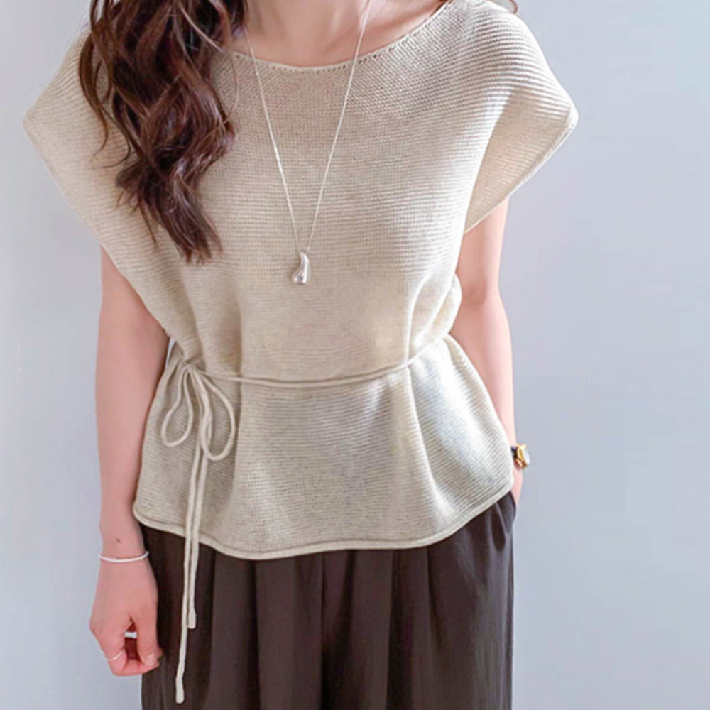 [Breathable] Hasie Boat Neck Summer Cap Sleeve Modern Strap Knit [size:F(55~66)]