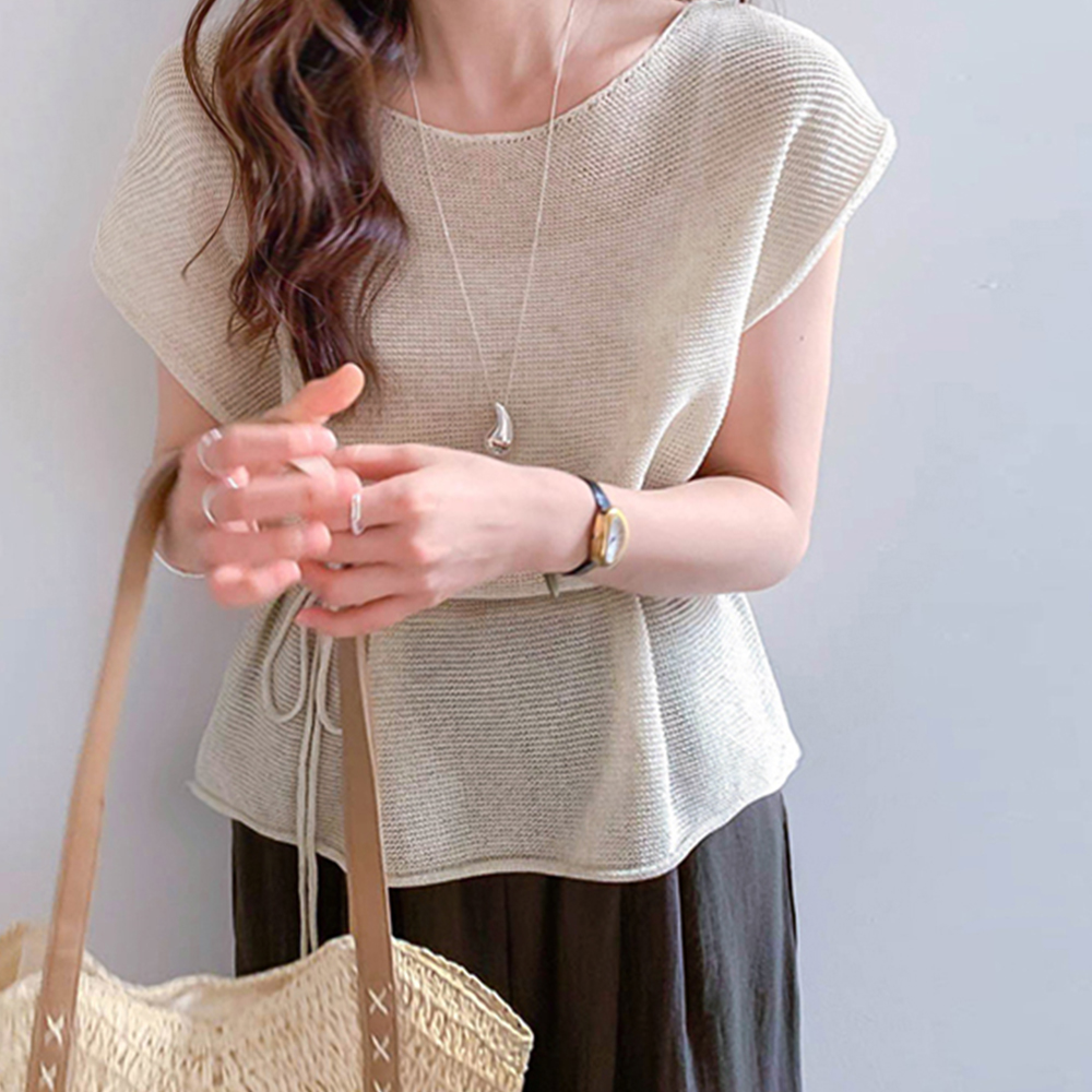 [Breathable] Hasie Boat Neck Summer Cap Sleeve Modern Strap Knit [size:F(55~66)]