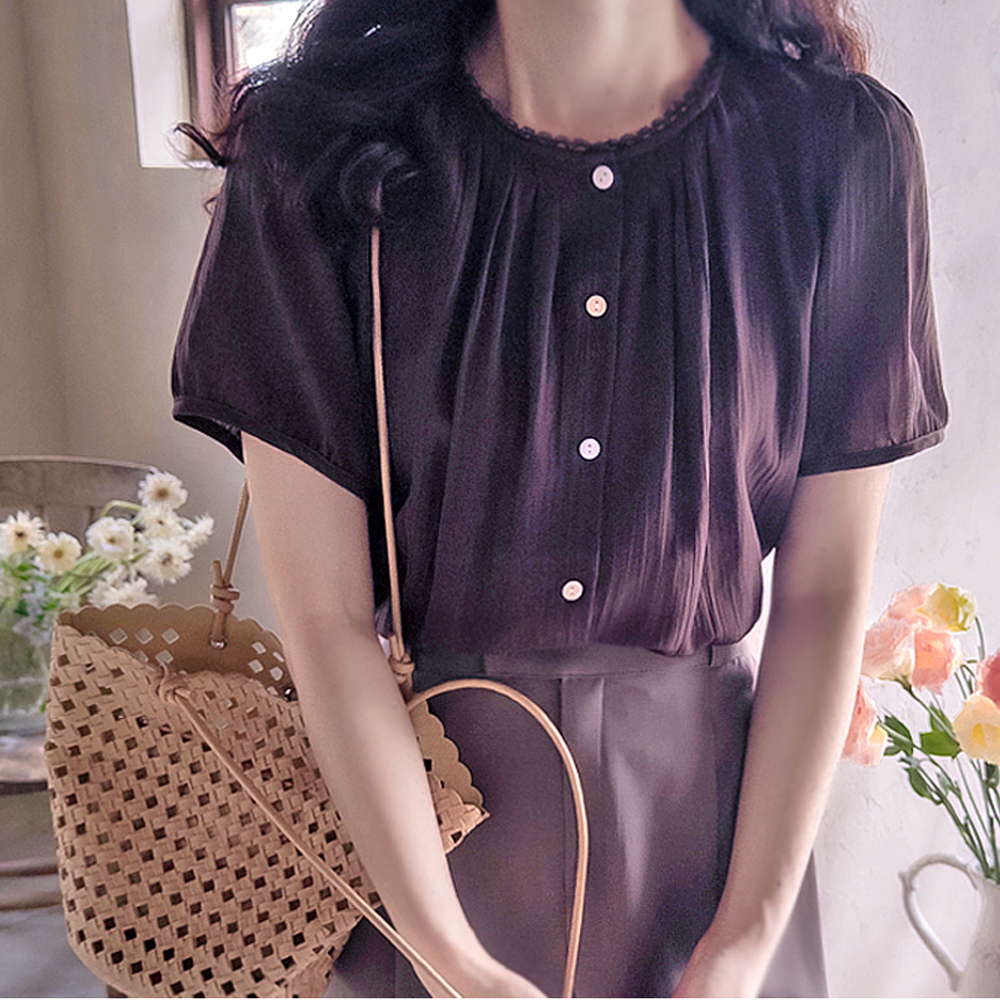 Angel Pintuck Love Mini Lace Neck Cool Blouse [size:F(55~66)]