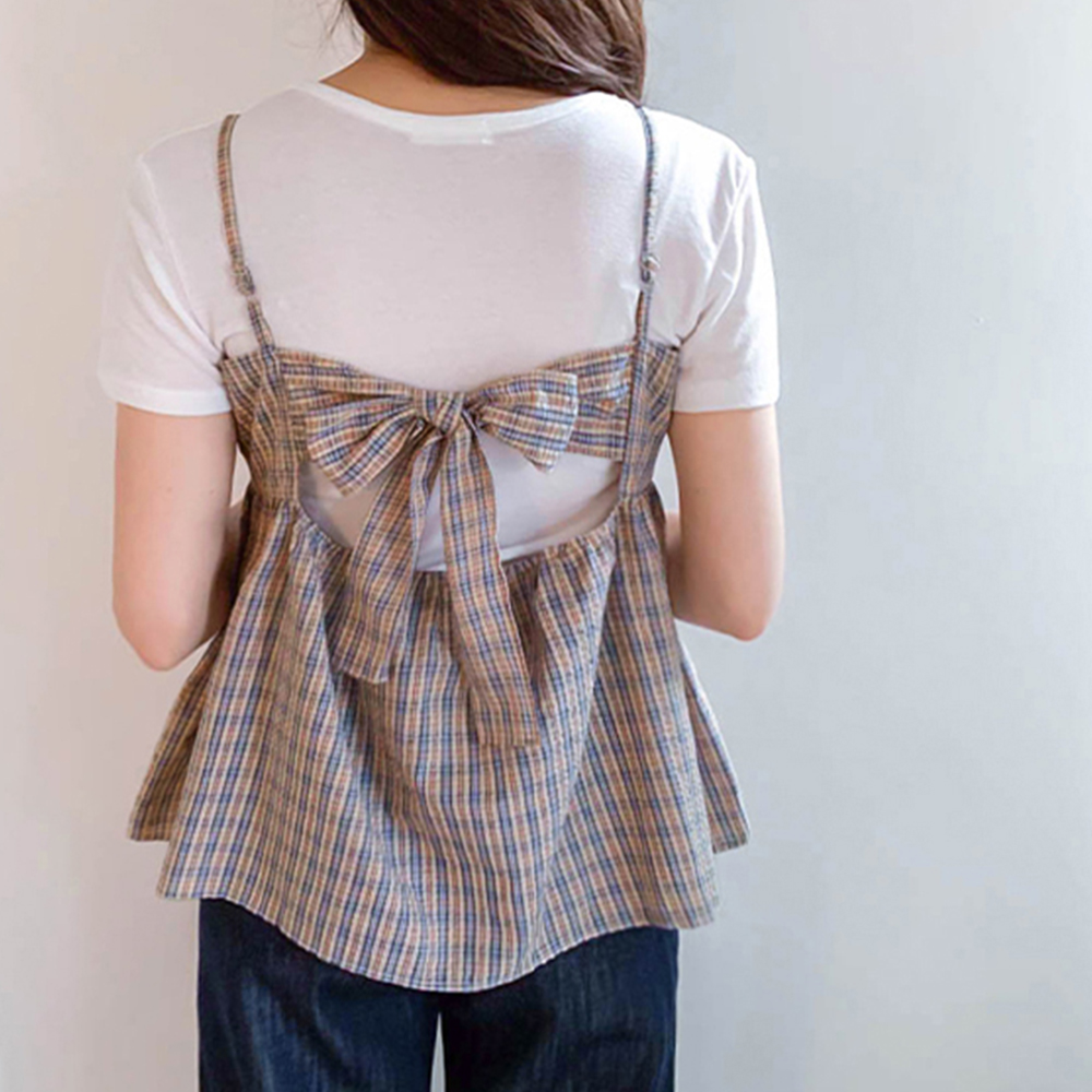 [New Arrival Special 10,000 KRW Discount] <FONT color=#5a3954>MADE LIN</font> Rooney Check Shirred Bustier Sleeveless Shirts [size:F(55~66)]