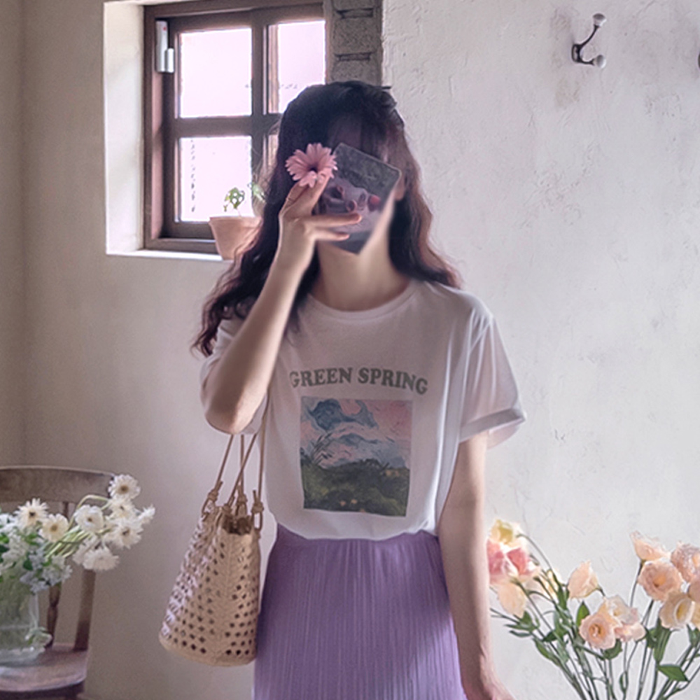 Drawing Print Summer Silky Cooling Touch Flexible Spandex Tee [size:F(55~66)]